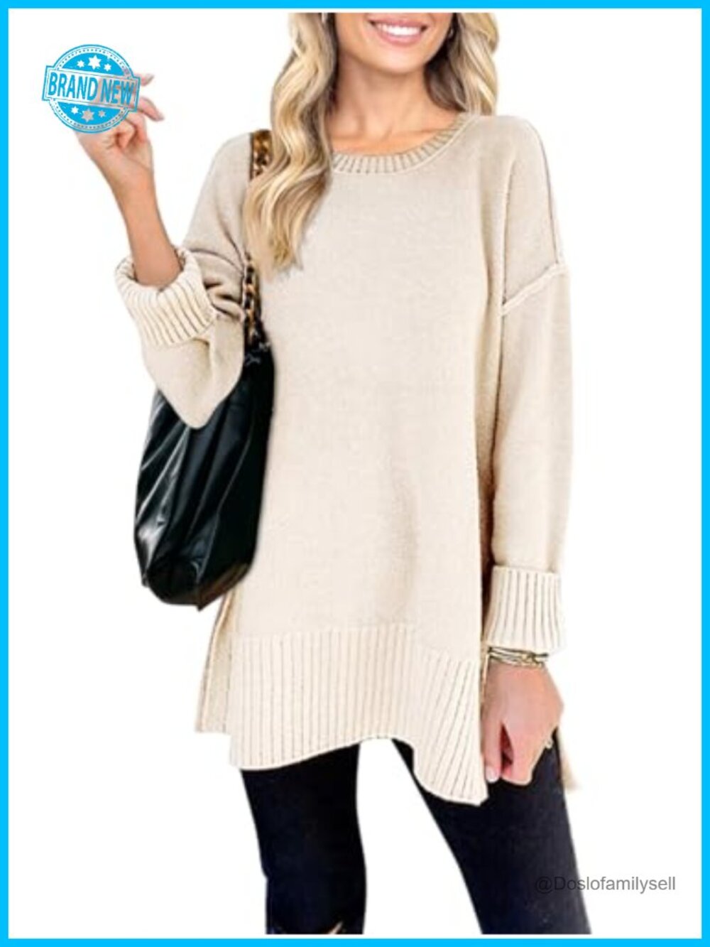 Oversized Tunic Sweater Pullover Crew Neck Drop Shoulder Loose Fit